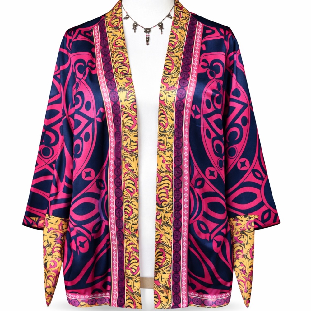 Chico’s Reversible Kimono Jacket NWT Size 1 Open Front Lightweight Duster - Picture 6 of 14